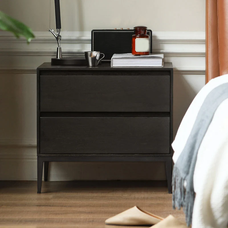 Mid Century Modern Wooden Nightstand with 2 Drawers for Bedroom