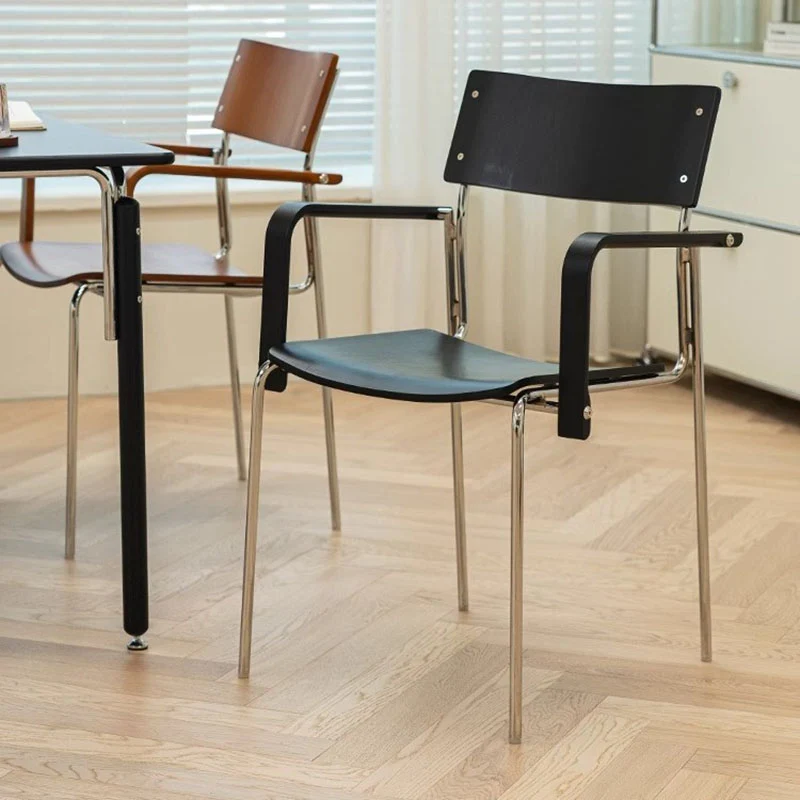 Modern Minimalist Rectangular Fabric Solid Wood Multi-Layer Plate Iron Dining Chair Backrest Armrest For Dining Room