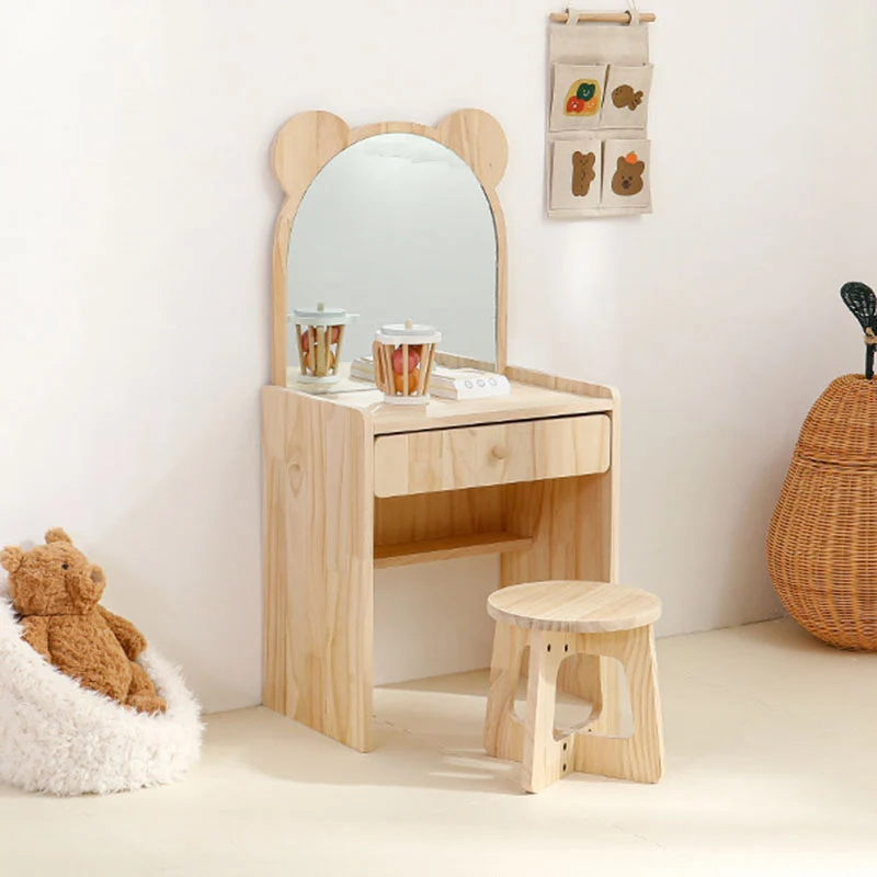 Contemporary Creative Rectangular Pine Wood Kids Desk & Chair Set 1-Drawer For Bedroom