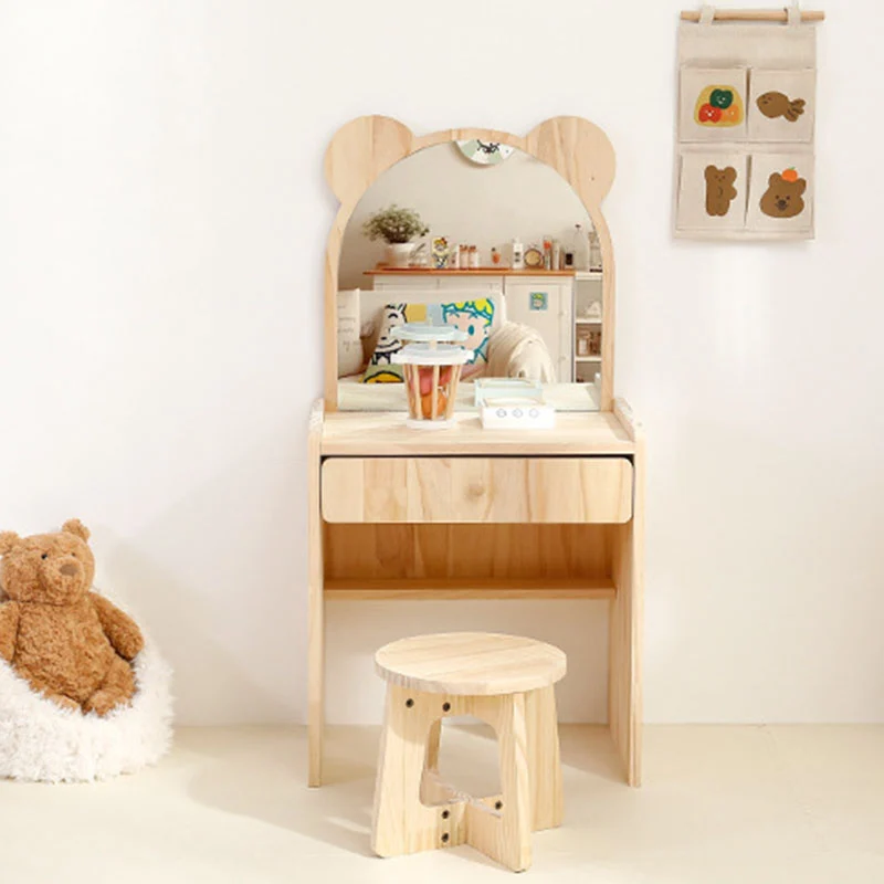 Contemporary Creative Rectangular Pine Wood Kids Desk & Chair Set 1-Drawer For Bedroom