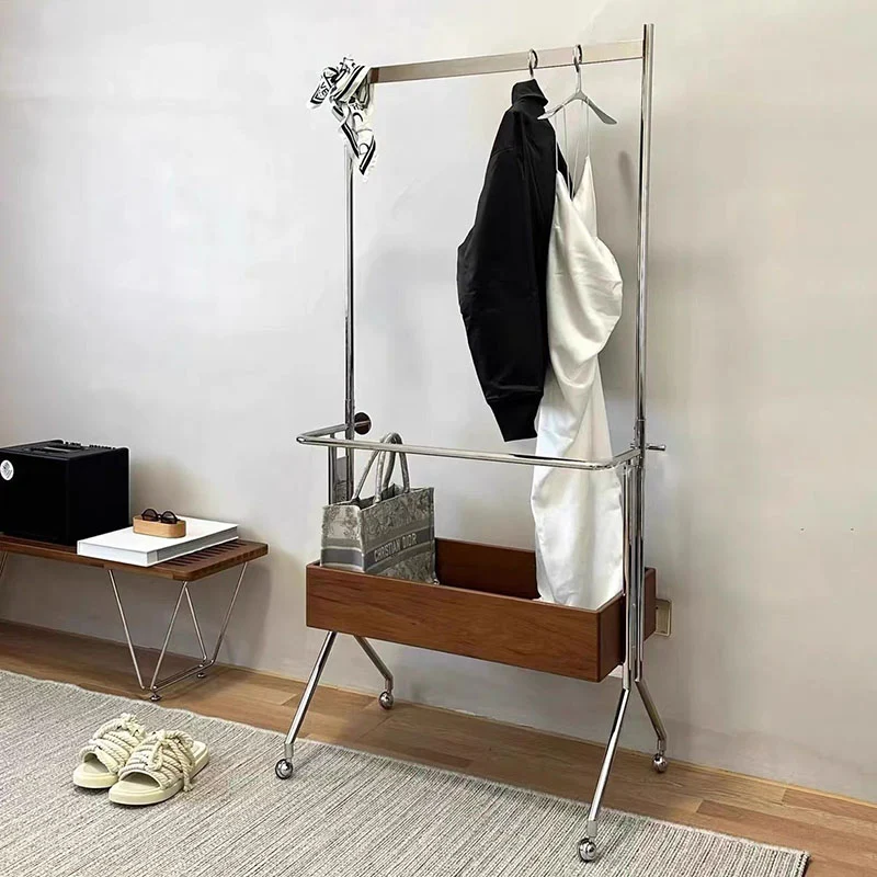 Traditional Vintage Rectangular Wood Stainless Steel Hall Tree 1-Storage For Bedroom