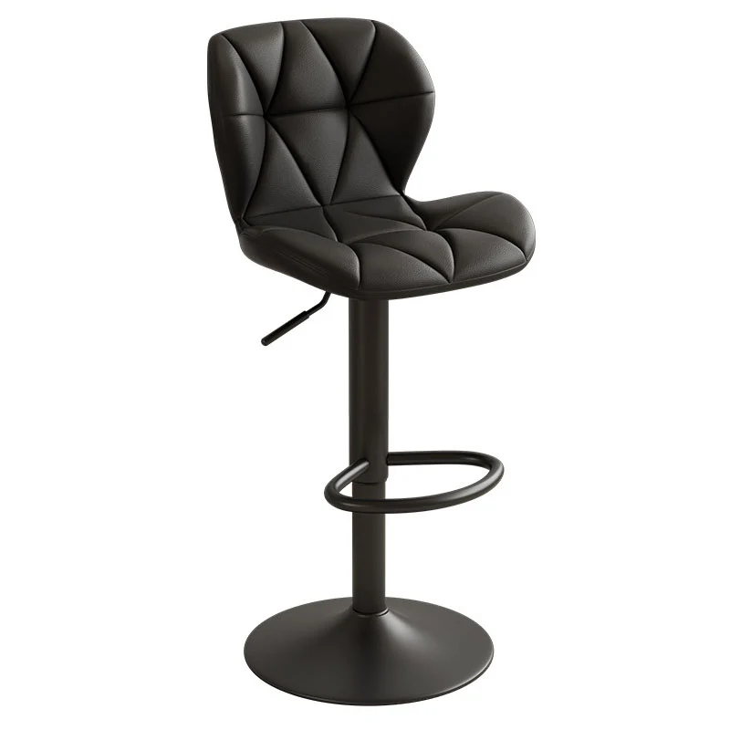 Contemporary Scandinavian Square PU Leather Iron Height-Adjustable Swivel Backrest Bar Stool For Kitchen