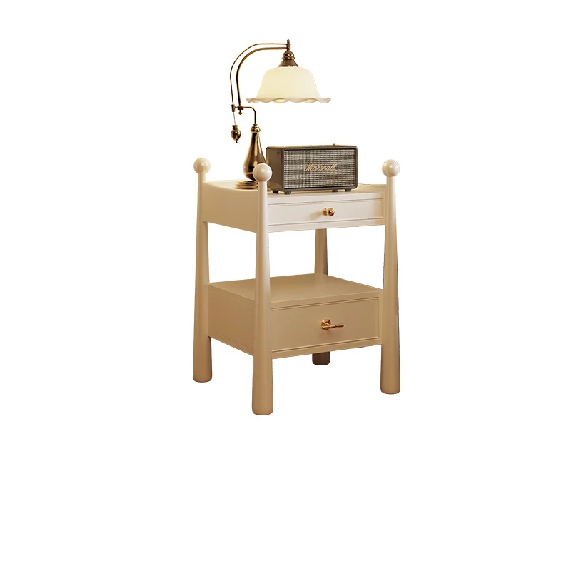 Traditional French Rubberwood Plywood Square Cylindrical Nightstand With 2 Drawers For Bedroom