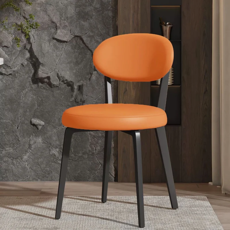 Modern Minimalist Round PU Leather Iron Dining Chair Backrest Armless For Dining Room & Kitchen