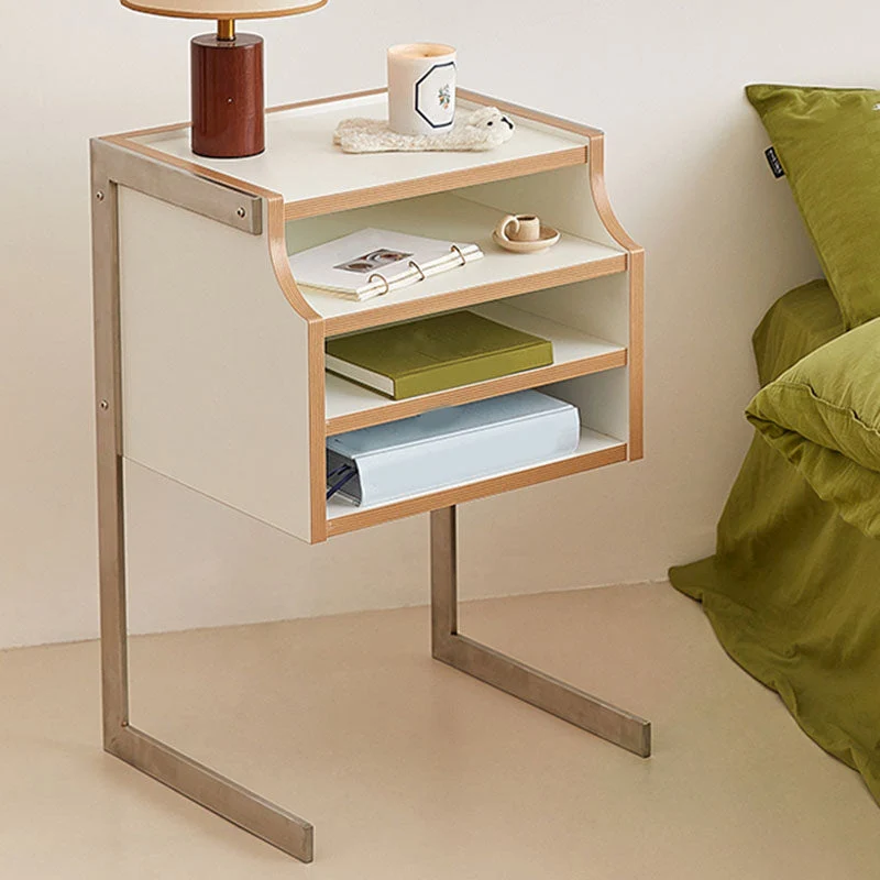 Contemporary Wooden Bedside Cabinet with 4 Shelves for Bedroom