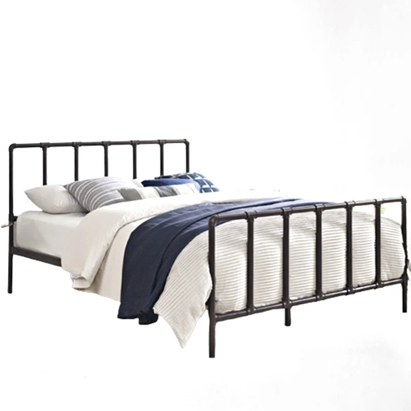 Slat Bed with Iron Frame Headboard and Metal Legs Tall Clearance