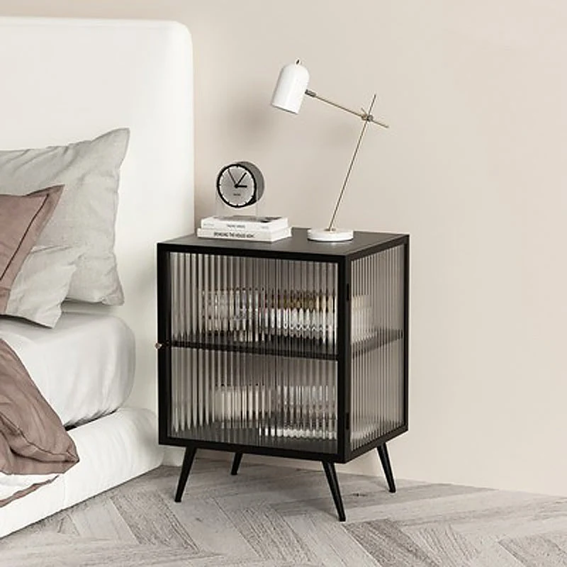 21'' Tall 1-shelf Accent Table Nightstand Modern Metal Nightstand in White/Black