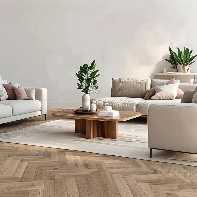 Modern Minimalist Rectangular Solid Wood Coffee Table 1-Tier For Living Room