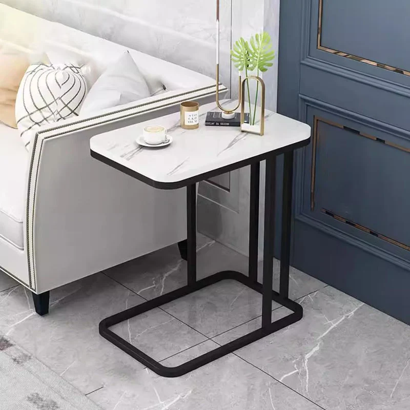 Modern Minimalist Rectangular MDF Marble Pattern Steel Side Table 1/2 Tier For Living Room