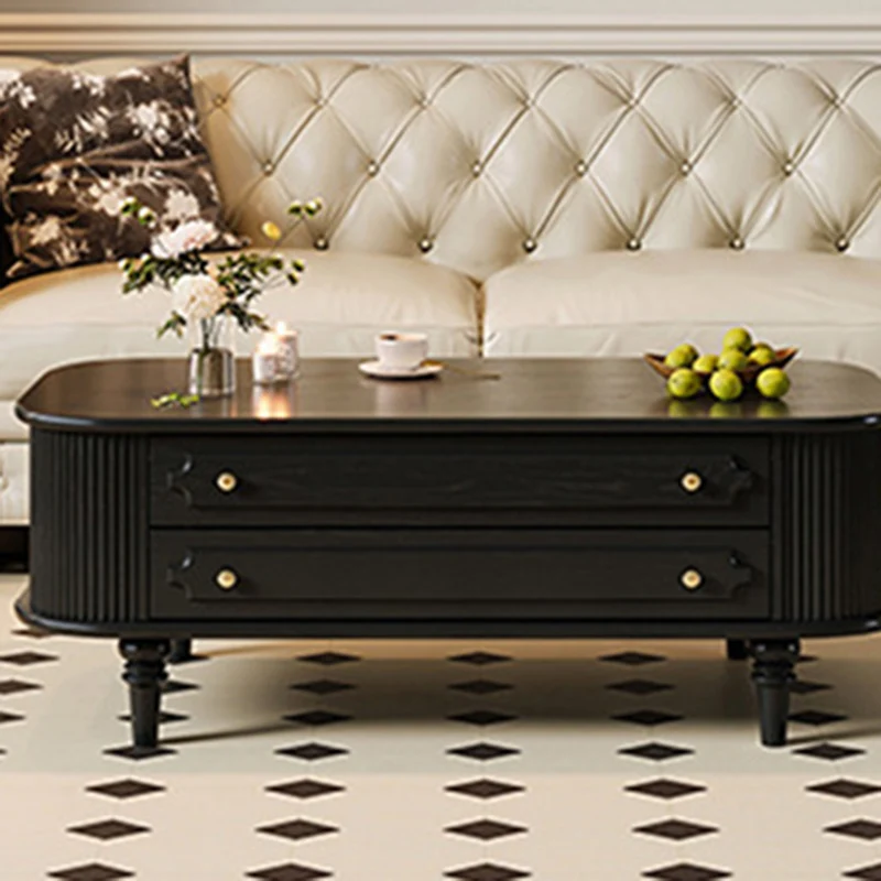 Traditional French Rectangular Ash Wood Solid Wood Multi-Layer Plywood Coffee Table 2-Drawer For Living Room