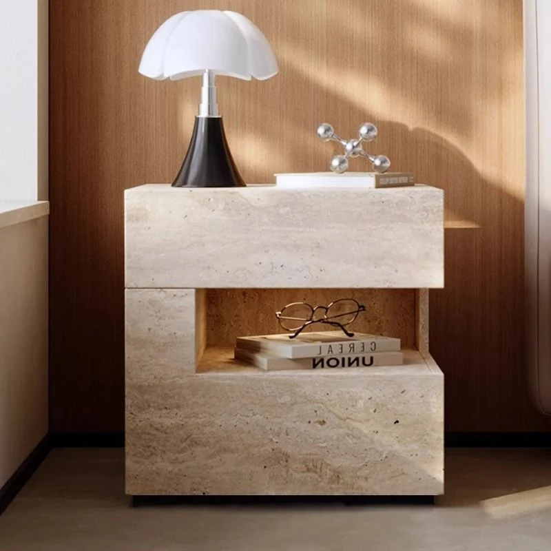 Traditional Vintage Rectangular Artificial Board Nightstand 2-Tier 2-Drawer For Bedroom
