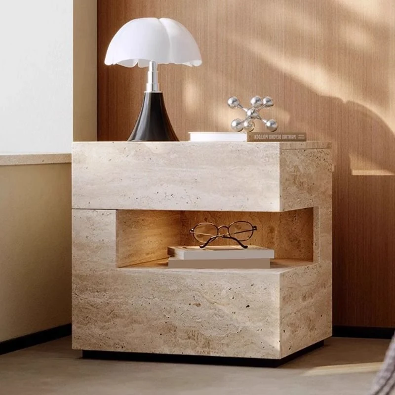 Traditional Vintage Rectangular Artificial Board Nightstand 2-Tier 2-Drawer For Bedroom