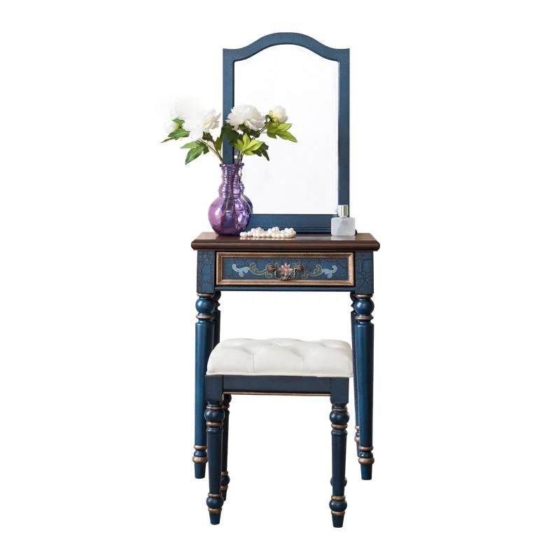 Victorian Wood Vanity Table with Mirror and Stool 15.75" D Vanity Table Set