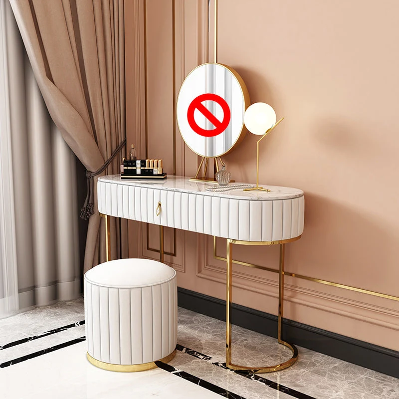 Metal Mirrored Vanity Desk with 1 Drawer Marble Top Dressing Table