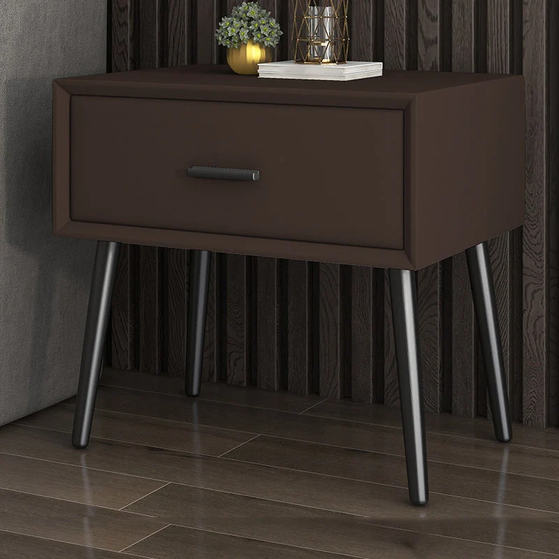 Faux Leather Modern Bed Nightstand Drawer Storage Solid Wood Night Table with Legs