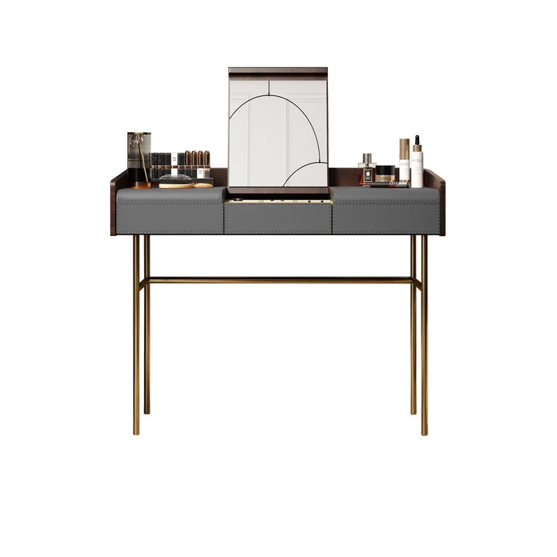 Glam Vanity Set Flip-Top Leather With Drawer Mirror Bedroom Make-up Vanity