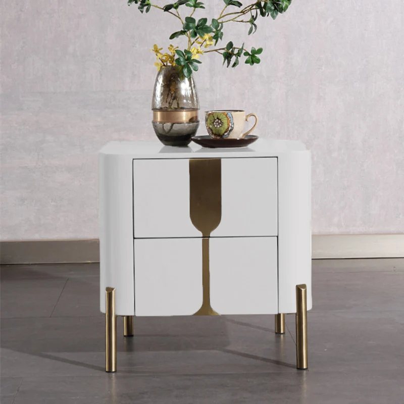 Refined Minimalist Nightstand - E1 Eco-Friendly Frame & Premium Baked Enamel Surface Bedside Table 2-Drawer For Bedroom & Living Room