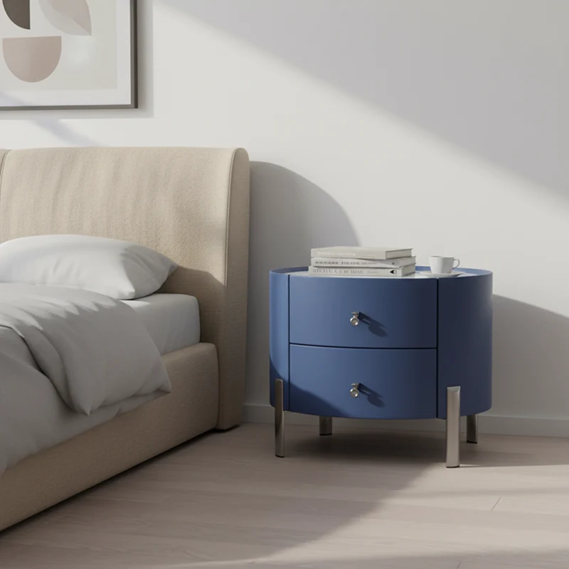 Scandinavian-Style Elliptical Cylinder Nightstand - Scratch-Resistant Top & Faux Leather Upholstery Bedside Table 2-Drawer For Bedroom