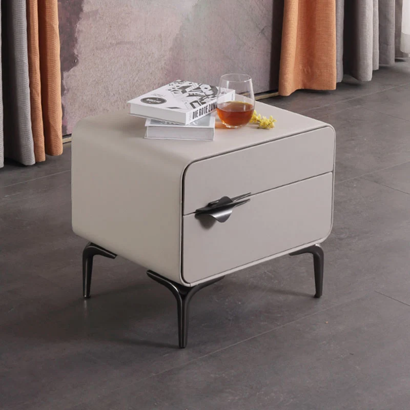 Sleek Storage & Refined Aesthetics Nightstand - Modern Minimalist Rectangular Soft PVC Leather Surface Bedside Table 2-Drawer For Bedroom