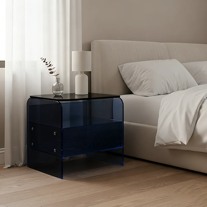 Maximize Storage Industrial Nightstand - Scratch-Resistant Tempered Glass Bedside Table 1-Drawer For Bedroom & Living Room