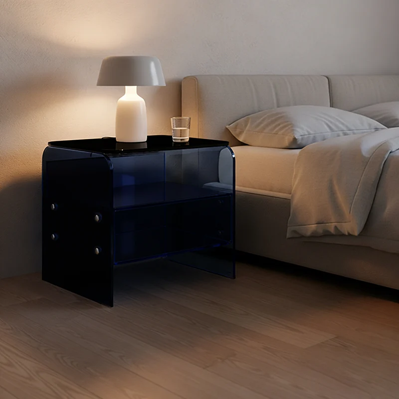 Maximize Storage Industrial Nightstand - Scratch-Resistant Tempered Glass Bedside Table 1-Drawer For Bedroom & Living Room