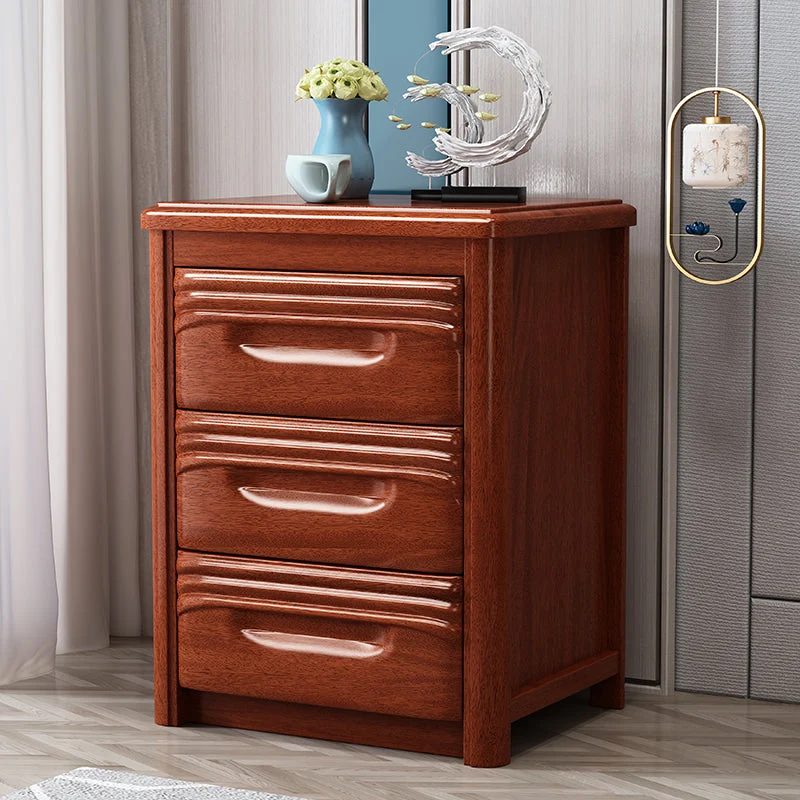 Modern Solid Wood Nightstand 3-Drawer 26 Inch H Walnut Night Table in Brown