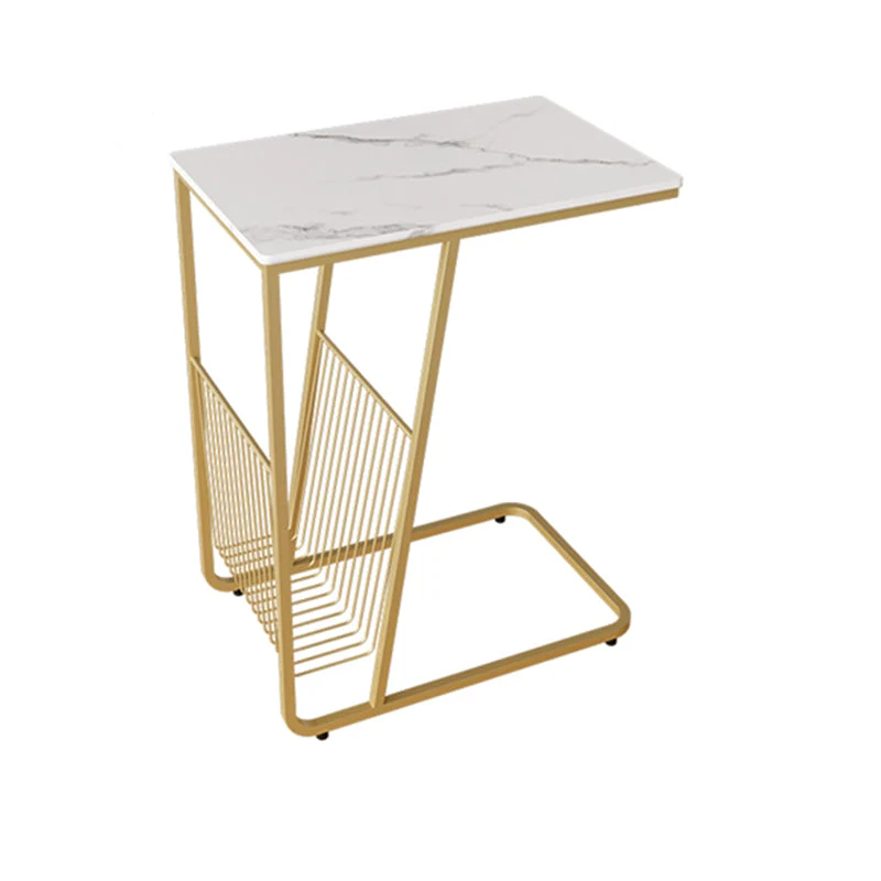 Modern 24 Inch H Nightstand Stone Top Metal Open Storage Night Table
