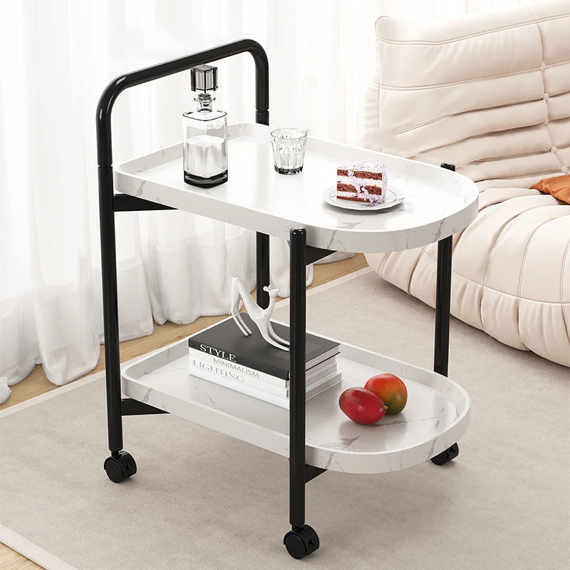 Modern Minimalist MDF Carbon Steel Arched Movable Side Table 2-Tier For Living Room