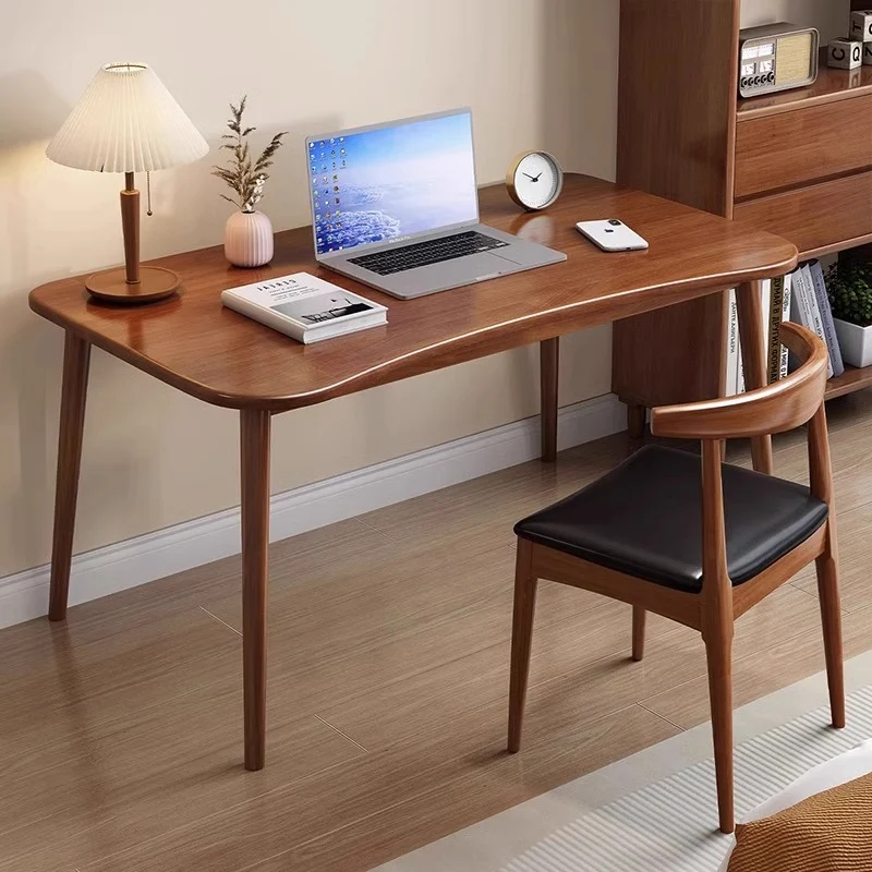 Modern Minimalist Rectangular Rubberwood Desks 4- Leg For Home Office