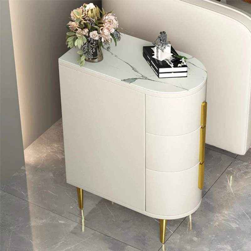 24 Inch H Glam Night Table Stone Top 3-Drawer Storage Legs Included Nightstand