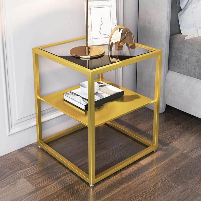 21 Inch H Night Table Open Storage Metal Glass Top Shelf Included Nightstand