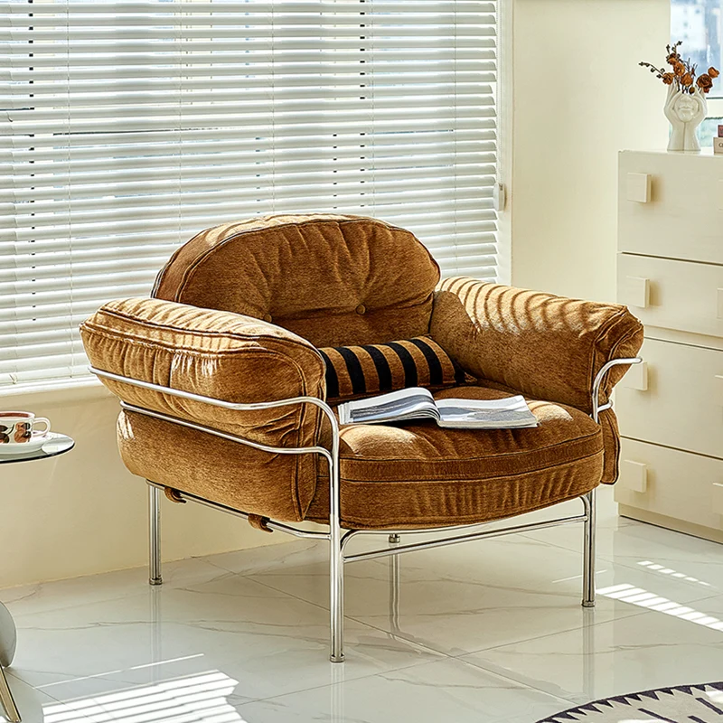 Traditional Vintage Arc Cloud Plywood Stainless Steel Chenille Cloud Cotton Down Feather Sofa 1/2/3-Seater For Living Room