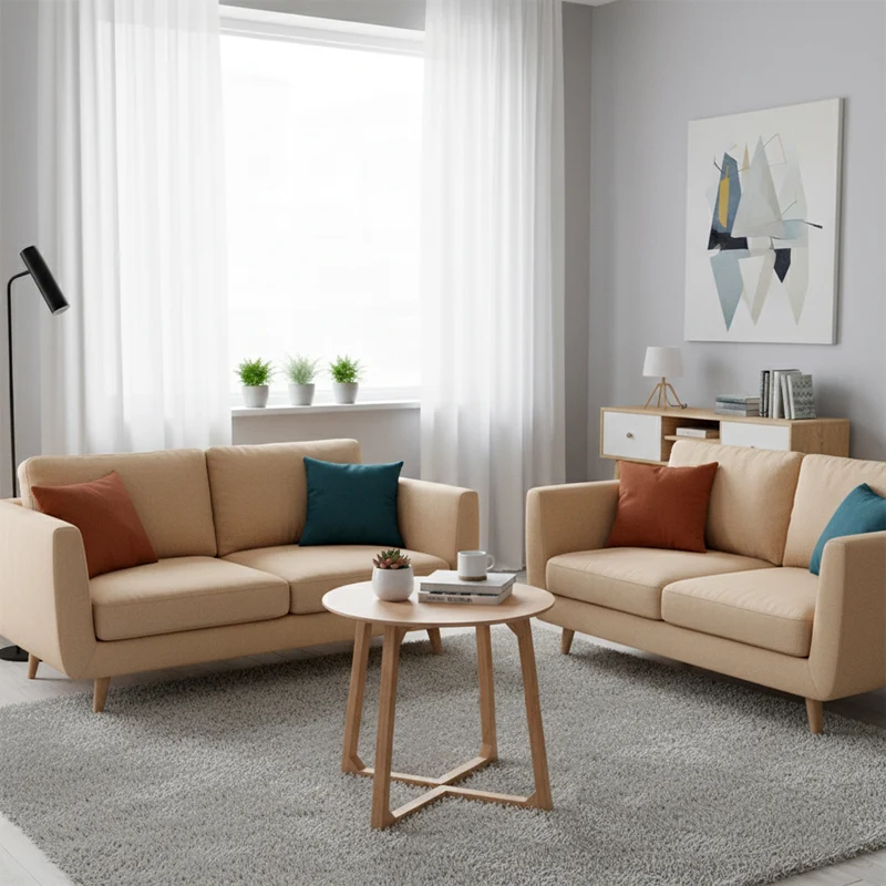 Contemporary Nordic Round Solid Wood Plywood Rubberwood Coffee Table For Living Room