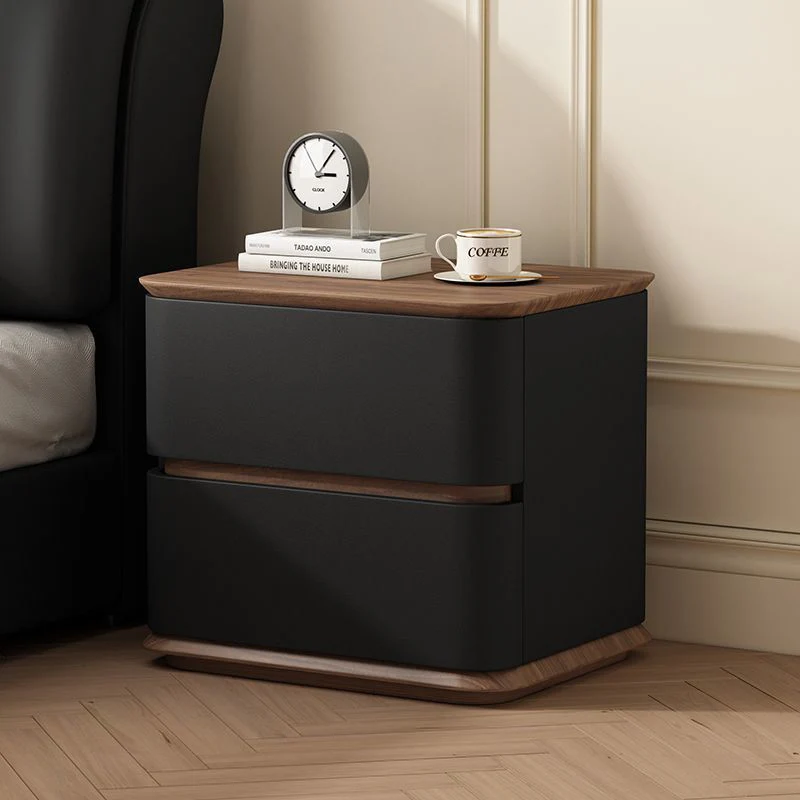 Modern Luxury Pine Plywood Pine Eco-board Cat Scratch Leather Metal Rounded Square Nightstand With 2 Drawers For Bedroom