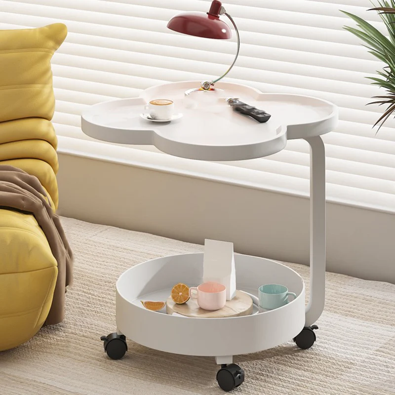 Contemporary Creative Metal Movable Flower-Shaped Round Side Table With 2 Tiers For Living Room