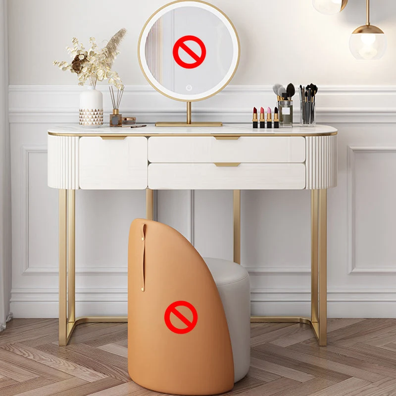 Slate Top Dressing Table Stool Set Glam Makeup Vanity Desk with Drawers