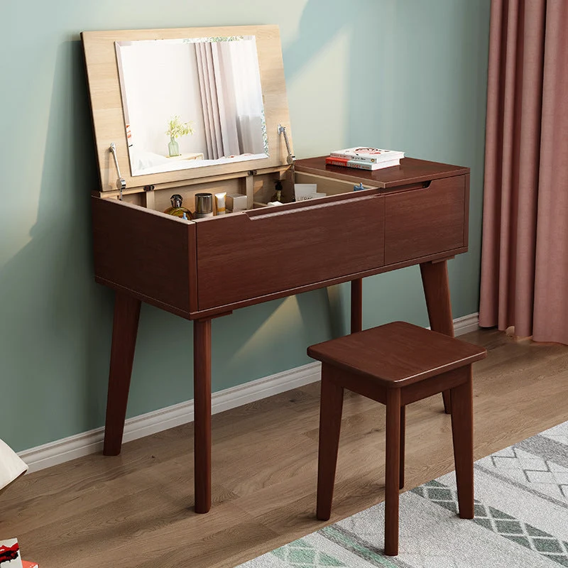 Modern 1-Drawer Dressing Table Solid Wood Mirror Make-up Vanity