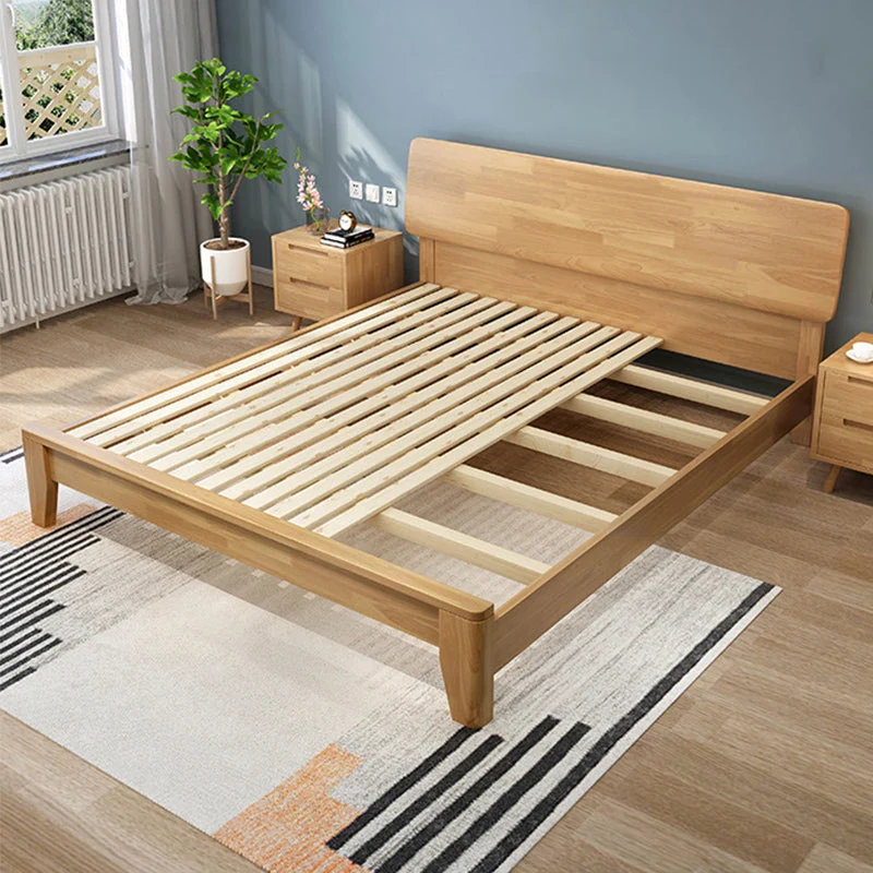 84.65 inch Wide Mid-century Bed Frame Rubberwood Bed with Headboard