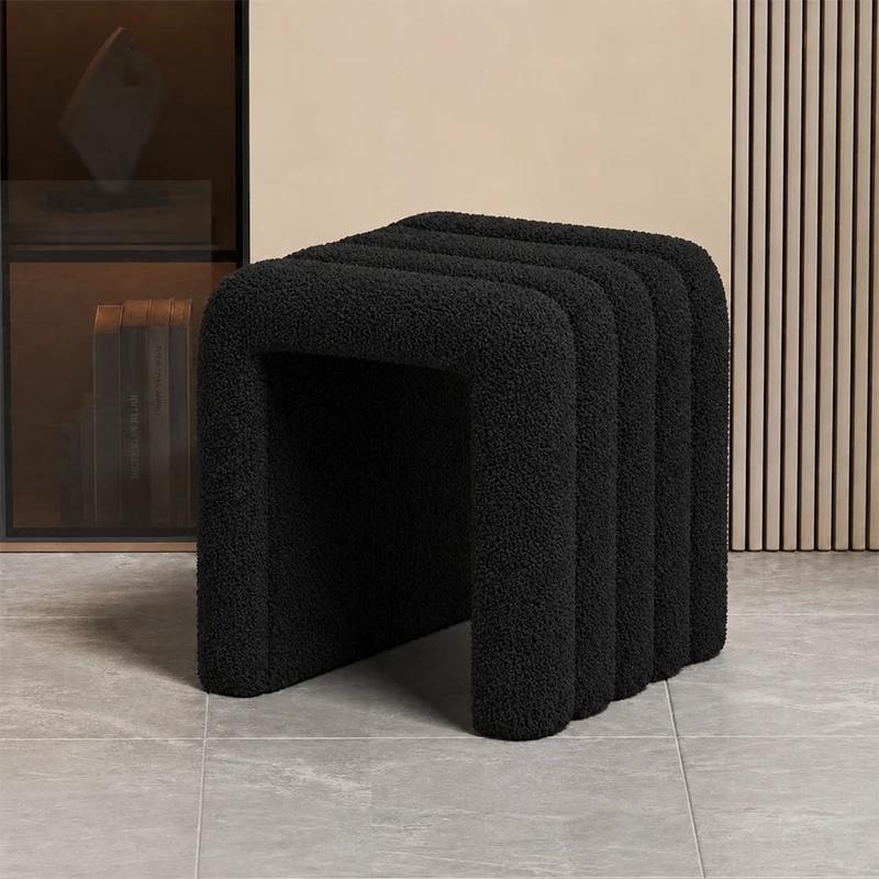 Contemporary Creative Arch Design Velvet Fabric Solid Wood Vanity Stool Backless Armless For Bedroom