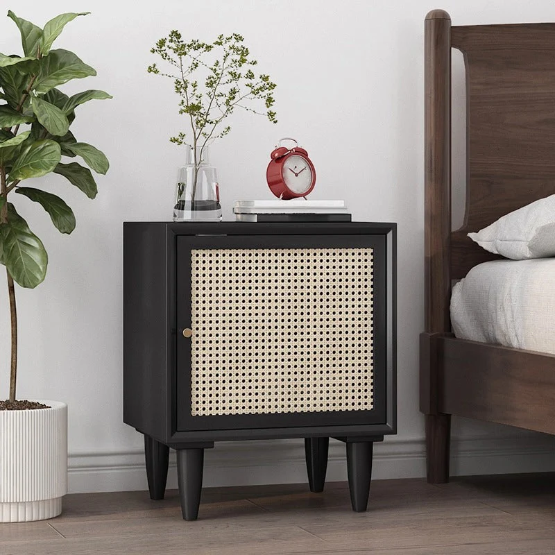 19.6" /21.6" Tall Wooden Nightstand in White / Black Modern Night Stand