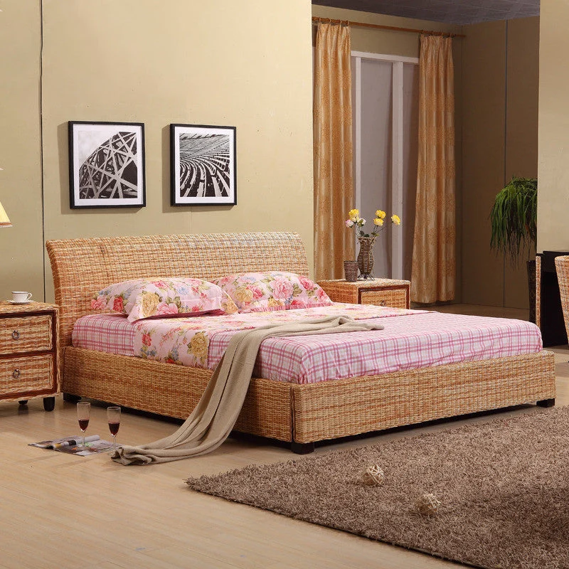 Tropical Rattan Standard Bed Brown 37.40" High Bed with Headboard