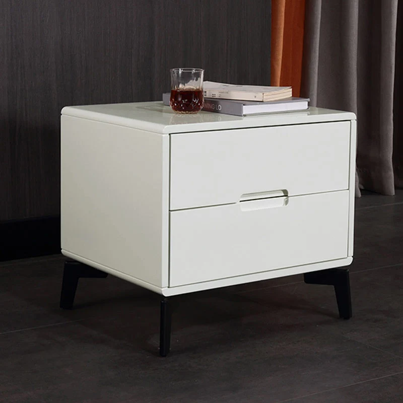 Modern Minimalist Carbon Steel Frame Nightstand - Lacquered Veneered Plywood 2-Drawers Bedside Table For Bedroom