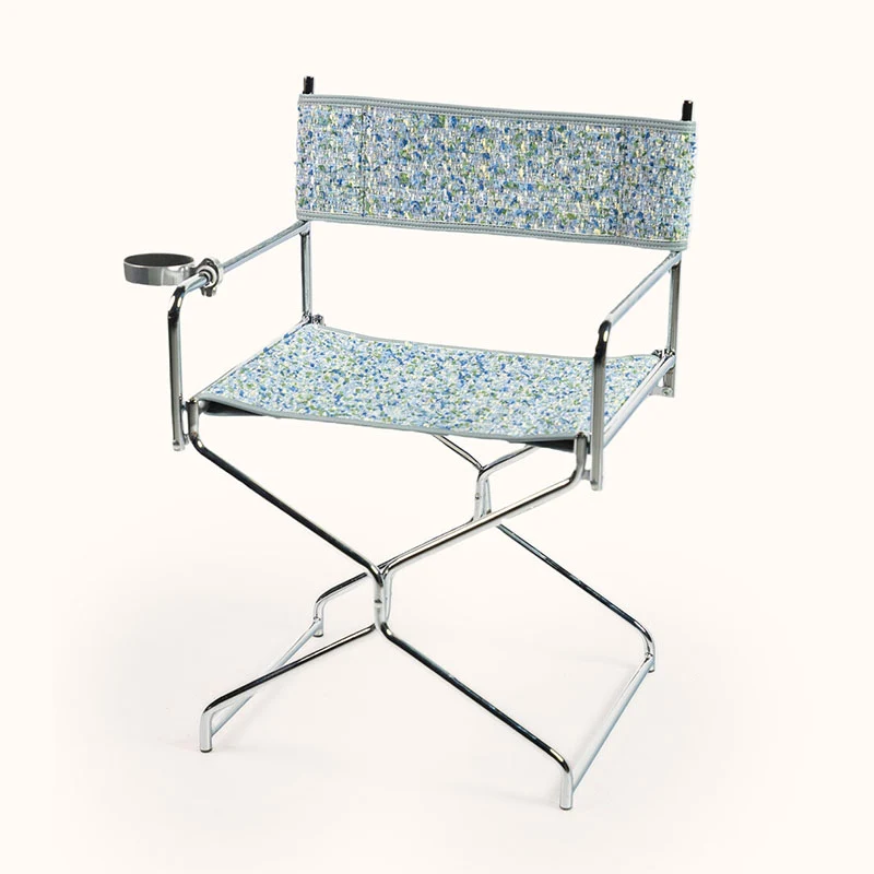 Art Deco Inspired Woven Folding Director’s Chair - Retro Plaid Fabric Portable Accent Chair For Outdoor Patio