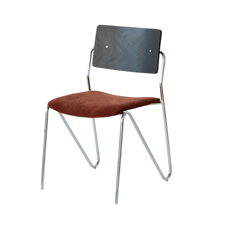 Contemporary Scandinavian Square Plywood Electroplated Iron Chenille Fabric Backrest Armrests Dining Chair For Dining Room