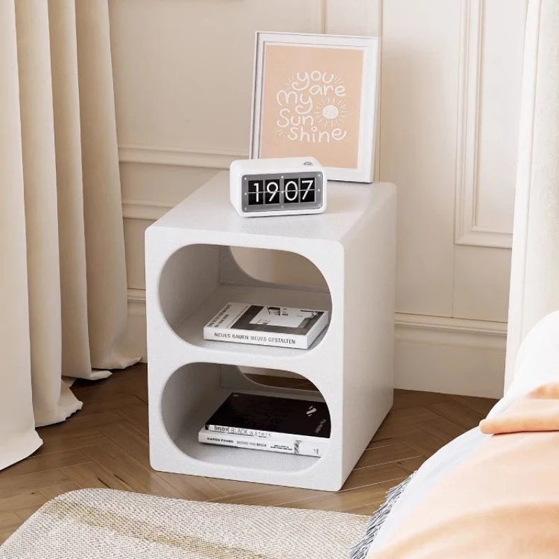 Modern Minimalist Rounded MDF Narrow White Nightstand Open Shelf 3-Tier For Bedroom
