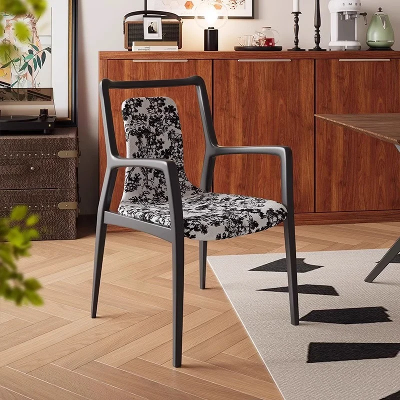 Traditional Chinese Square Rectangular Ash Wood Velvet Dining Chair Backrest Armrest For Dining Room & Kitchen