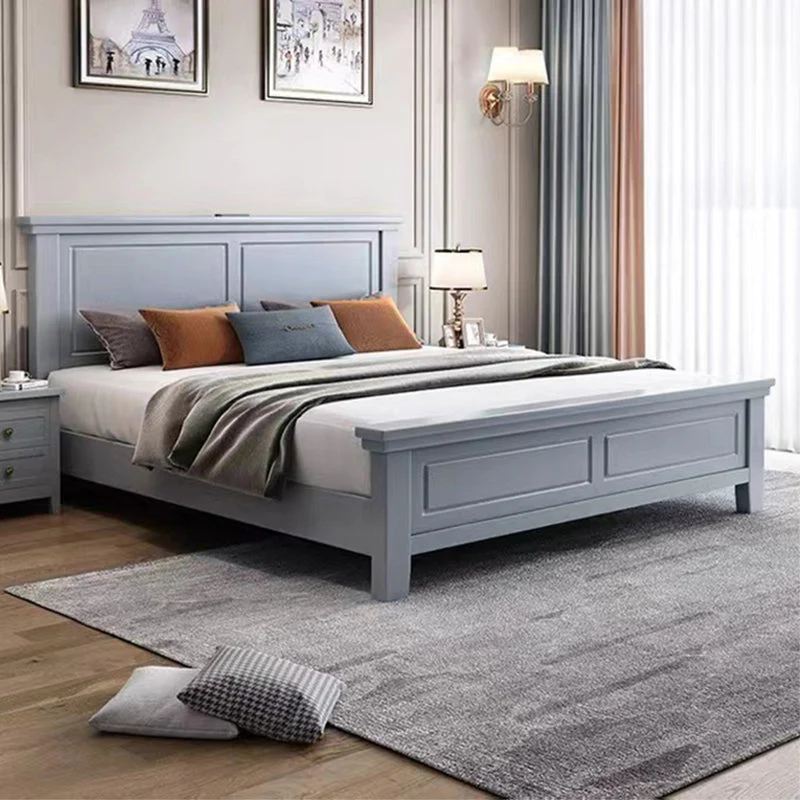 84.65 inch Wide Traditional Panel Bed Solid Wood Bed Frame with Headboard