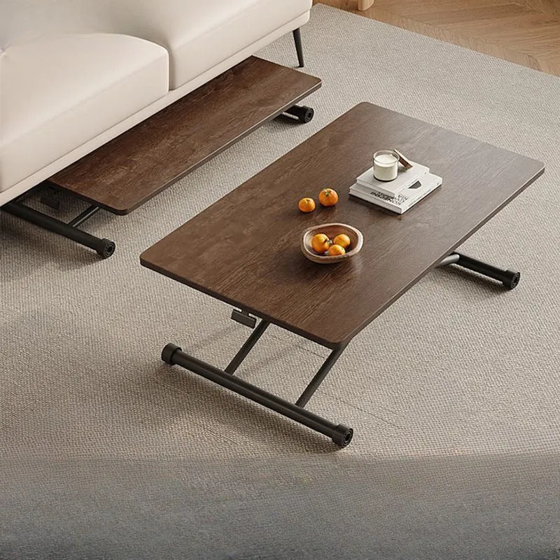 Modern Minimalist Rectangular Rounded-Corner MDF Carbon Steel Height Adjustable Coffee Table For Living Room