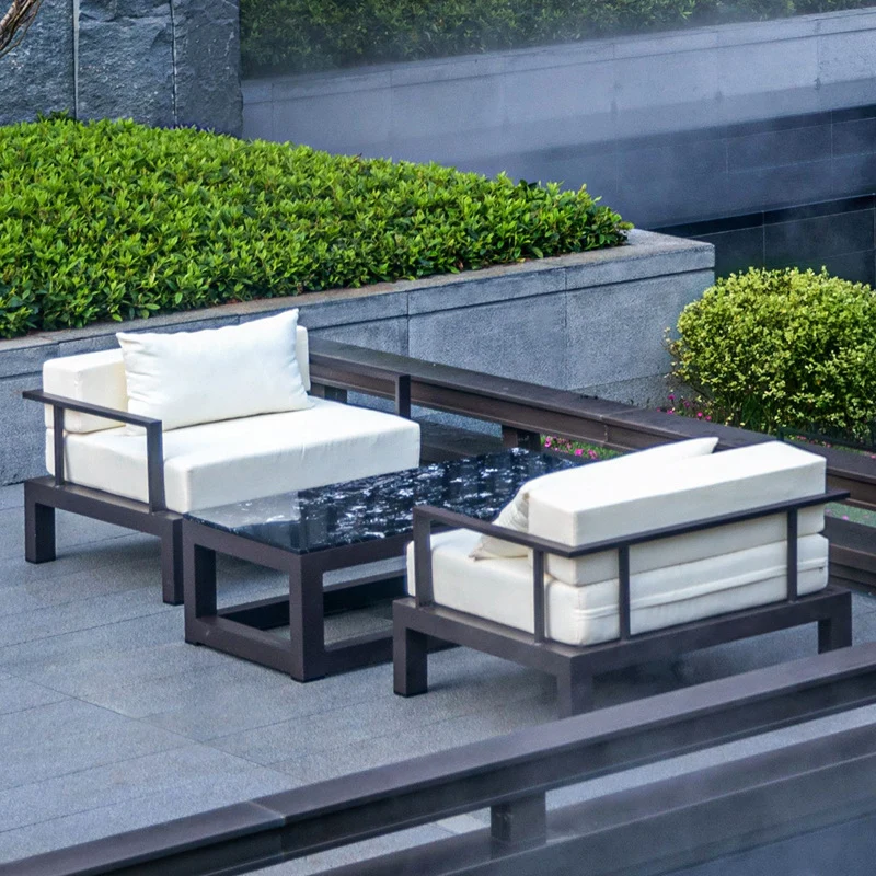 Modern Minimalist Rectangular Aluminum Alloy Fabric Sponge Accent Chair Backrest Armrest For Outdoor Patio