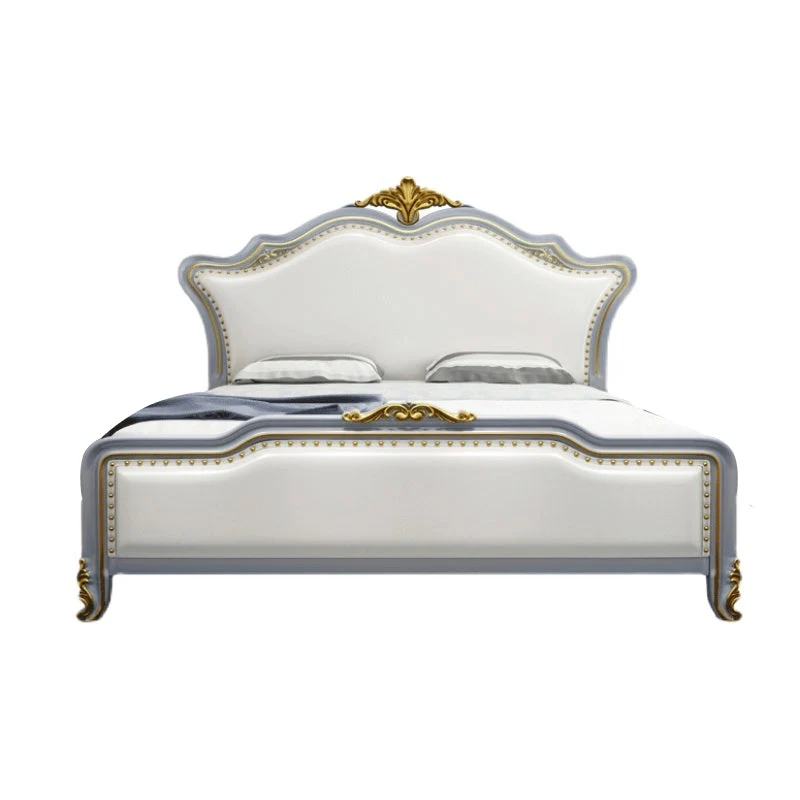 84.65 inch Wide Victorian Bed Pine Wood Bed Frame with Upholstered Headboard